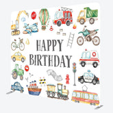 Aperturee - Aperturee Boy Truck Theme Happy Birthday Square Tension Backdrop
